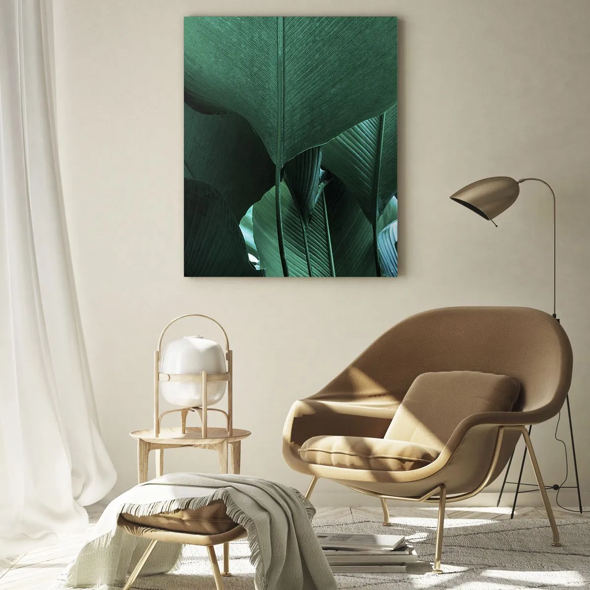 Impression sur verre - Image sur verre - Feuilles tropicales aux nuances de vert intenses - 50x70cm - Tourné vers la lumière - Décoration murale moderne pour le salon et la chambre ARTTOR