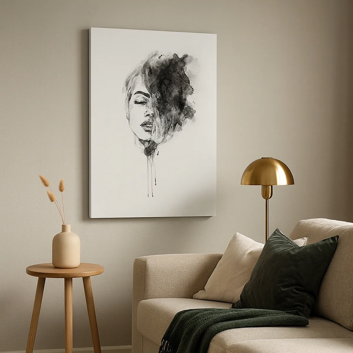 Impression sur toile - Image sur toile - Portrait artistique d'une femme en technique d'aquarelle avec des détails abstraits - 50x70cm - De quoi rêve la fille - Décoration murale moderne pour le salon et la chambre ARTTOR