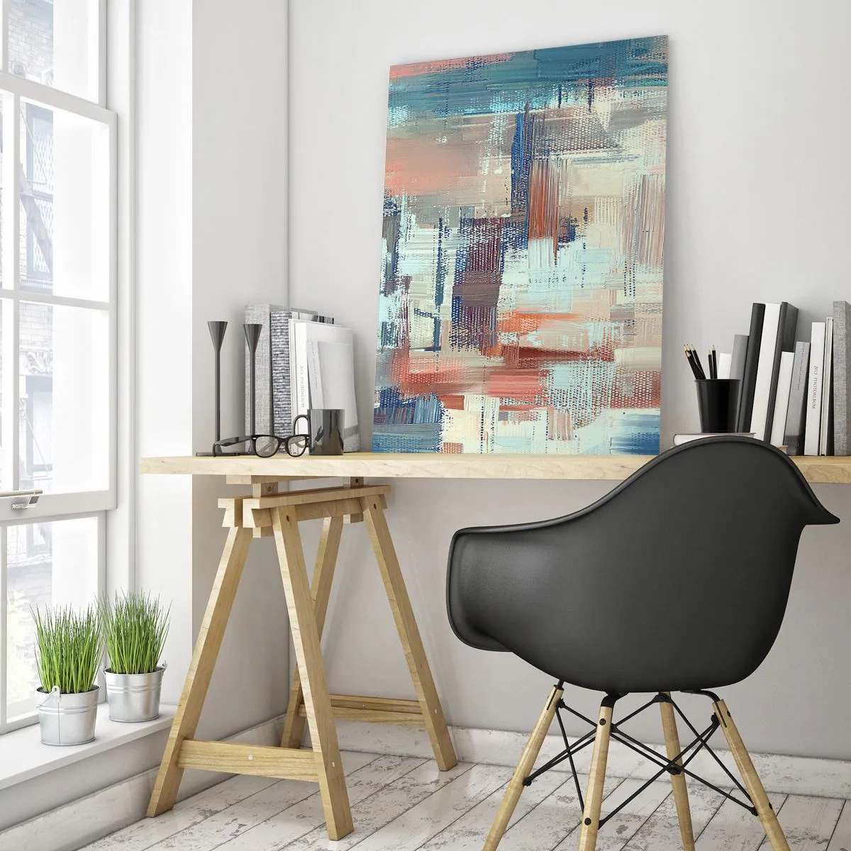 Impression sur verre - Image sur verre - Composition abstraite dans les tons de bleu et de beige - 70x100cm - Atteindre la lumière - Décoration murale moderne pour le salon et la chambre ARTTOR