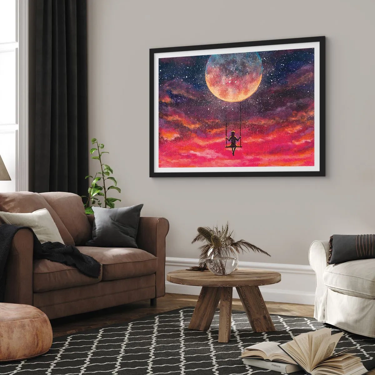 Affiche dans un cadre noir - Poster - Se balancer dans les nuages - 91x61 cm