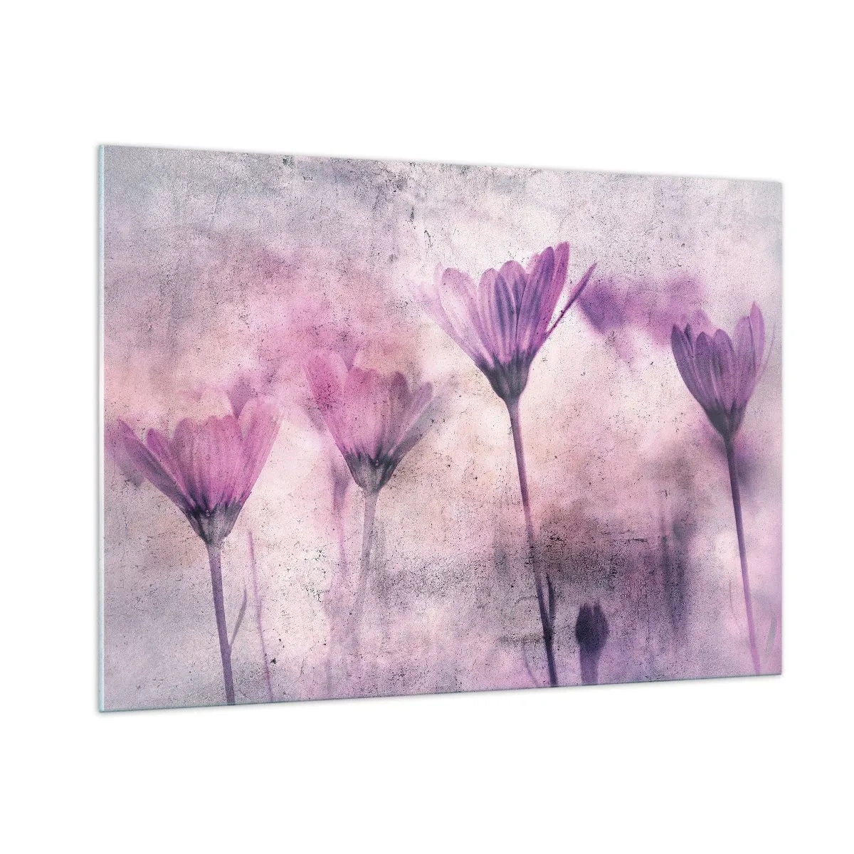 Impression sur verre - Image sur verre - Fleurs délicates aux tons pastel violets - 100x70cm - Rêve de fleurs - Décoration murale moderne pour le salon et la chambre ARTTOR