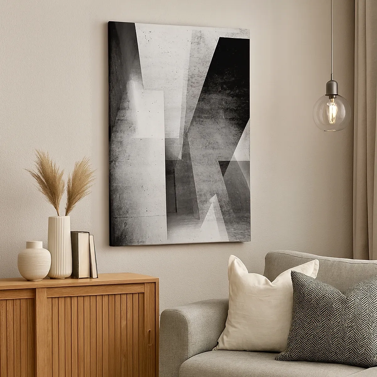 Impression sur toile - Image sur toile - Formes géométriques dans une composition monochrome - 50x70cm - Structure de l'espace - Décoration murale moderne pour le salon et la chambre ARTTOR