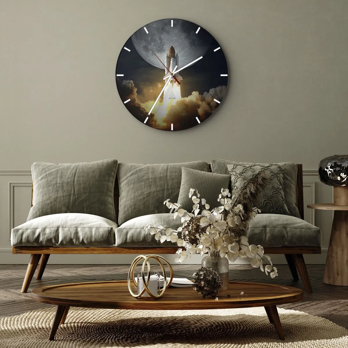 Horloge murale - Pendule murale - Une fusée décollant avec la lune en arrière-plan dans le ciel nocturne - 30x30cm - Le début d'une aventure surnaturelle - Décoration murale moderne pour le salon, la cuisine et la chambre ARTTOR