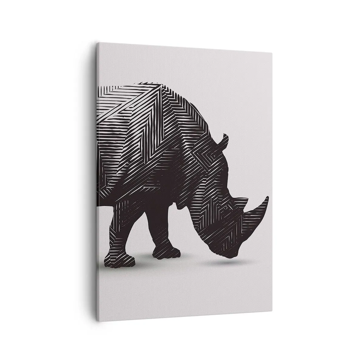 Impression sur toile - Image sur toile - Silhouette graphique d'un rhinocéros dans un motif noir et blanc - 50x70cm - Beauté géométrique de la nature - Décoration murale moderne pour le salon et la chambre ARTTOR