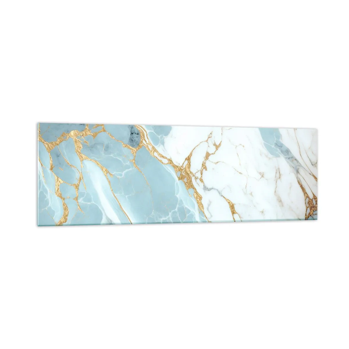 Impression sur verre - Image sur verre - Motifs en marbre bleu et blanc avec des veines dorées ajoutées - 160x50cm - Richesse en pierre - Décoration murale moderne pour le salon et la chambre ARTTOR