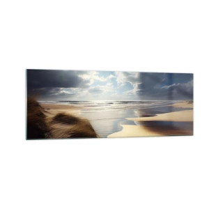 Impression sur verre - Image sur verre - Une plage sauvage avec des dunes et un ciel bleu - 140x50cm - Plage, plage sauvage - Décoration murale moderne pour le salon et la chambre ARTTOR