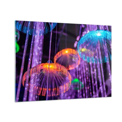 Impression sur verre - Image sur verre - Structures lumineuses colorées ressemblant à des méduses - 70x50cm - Fontaine lumineuse - Décoration murale moderne pour le salon et la chambre ARTTOR
