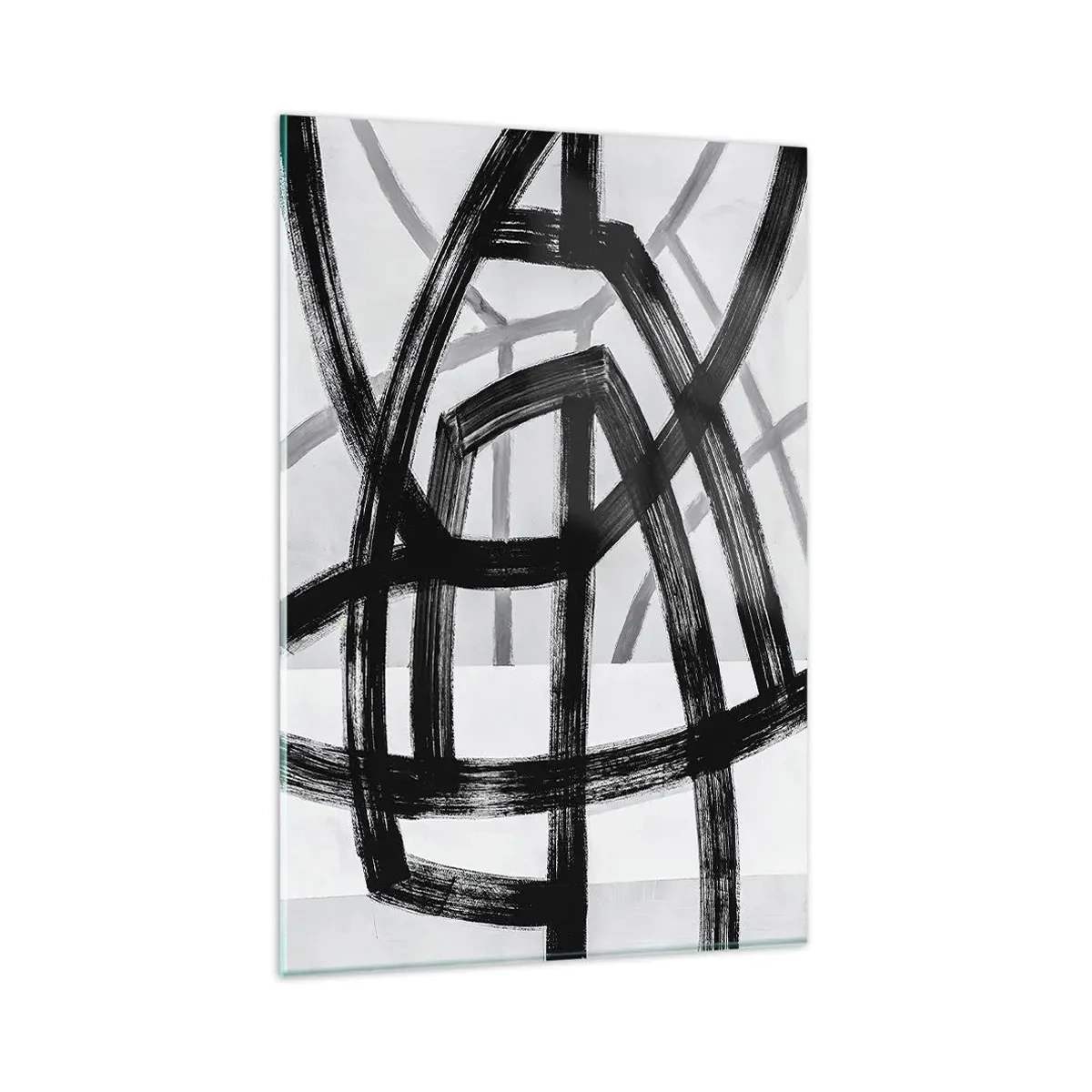 Impression sur verre - Image sur verre - Lignes abstraites noires et blanches se croisant sur un fond clair - 80x120cm - Profondeur du bâtiment - Décoration murale moderne pour le salon et la chambre ARTTOR