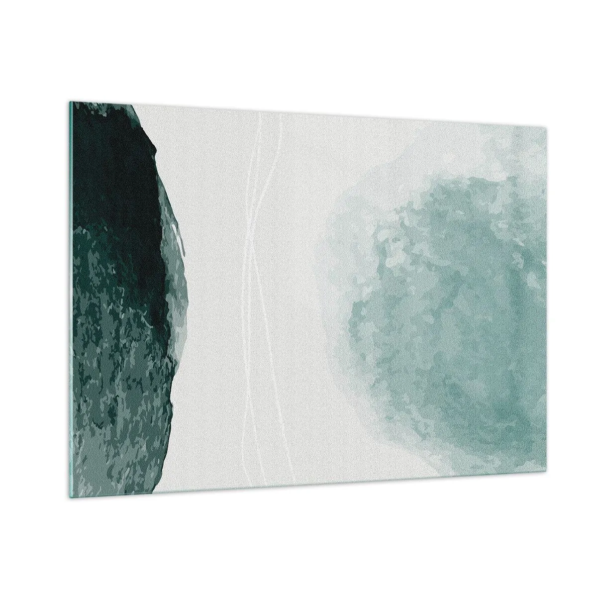 Impression sur verre - Image sur verre - Formes abstraites vertes sur un fond clair ressemblant à du brouillard - 100x70cm - Rencontre avec le brouillard - Décoration murale moderne pour le salon et la chambre ARTTOR