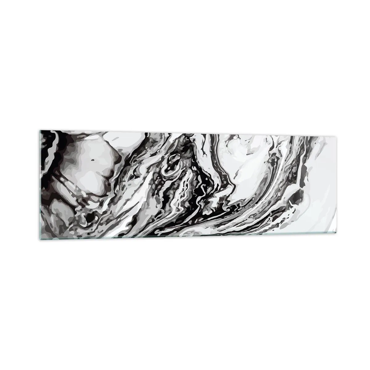 Impression sur verre - Image sur verre - Motif de marbre abstrait en noir et blanc - 160x50cm - Au début, c'était le chaos - Décoration murale moderne pour le salon et la chambre ARTTOR