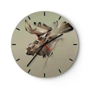 Horloge murale - Pendule murale - Un élan avec un motif géométrique sur fond vert - 30x30cm - La douce force de la paix - Décoration murale moderne pour le salon, la cuisine et la chambre ARTTOR