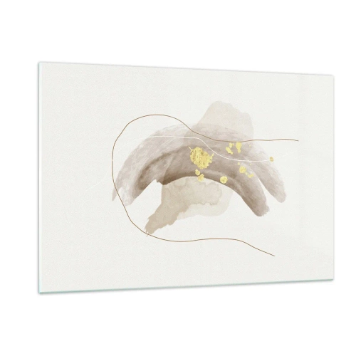 Impression sur verre - Image sur verre - Abstraction beige et or avec des lignes et des formes délicates - 120x80cm - rencontré dans l'espace - Décoration murale moderne pour le salon et la chambre ARTTOR