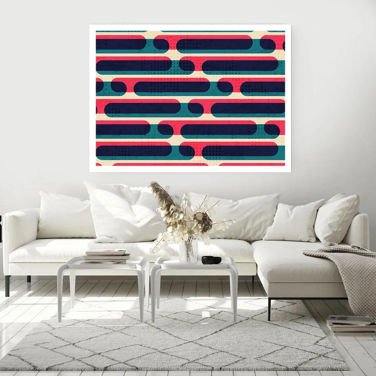 Affiche - Poster - Motif géométrique rétro aux couleurs pastel - 100x70cm - En profondeur et sur l'avant - Décoration murale moderne pour le salon et la chambre ARTTOR