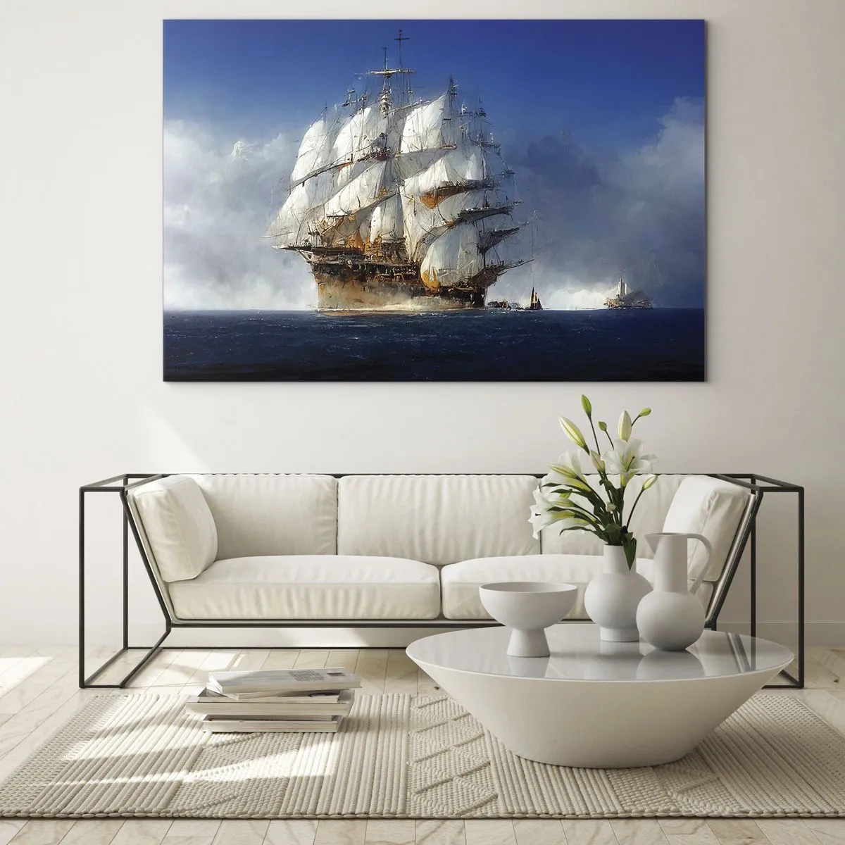 Impression sur verre - Image sur verre - Un voilier en haute mer au milieu du brouillard marin - 70x50cm - La grande gloire ! - Décoration murale moderne pour le salon et la chambre ARTTOR