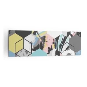 Impression sur toile - Image sur toile - Motif hexagonal géométrique avec des détails abstraits colorés - 160x50cm - Hexagones et cubes en six couleurs - Décoration murale moderne pour le salon et la chambre ARTTOR