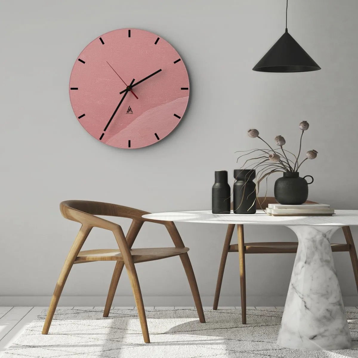 Horloge murale - Pendule murale - Composition organique en rose - 30x30 cm