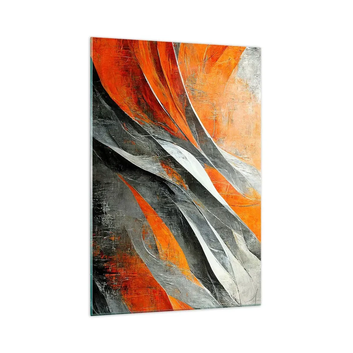 Impression sur verre - Image sur verre - Lignes abstraites dans les tons orange et gris - 70x100cm - Chaleur et froid - Décoration murale moderne pour le salon et la chambre ARTTOR