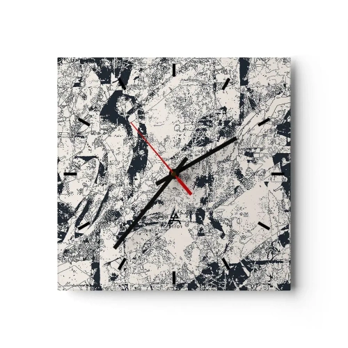 Horloge murale - Pendule murale - Composition abstraite en noir et blanc avec une mise en page dynamique - 30x30cm - Interpénétration des contraires - Décoration murale moderne pour le salon et la chambre ARTTOR
