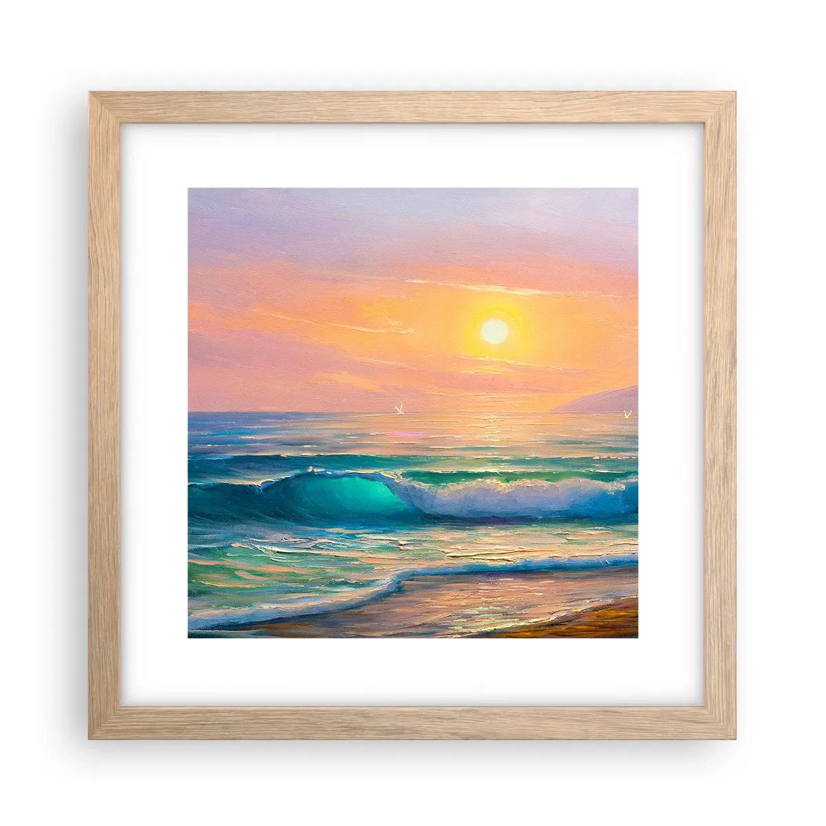Affiche dans un chêne clair - Poster - Le chant turquoise des vagues - 30x30 cm