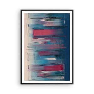 Affiche dans un cadre noir - Poster - Composition verticale en bleu et rouge - 70x100 cm