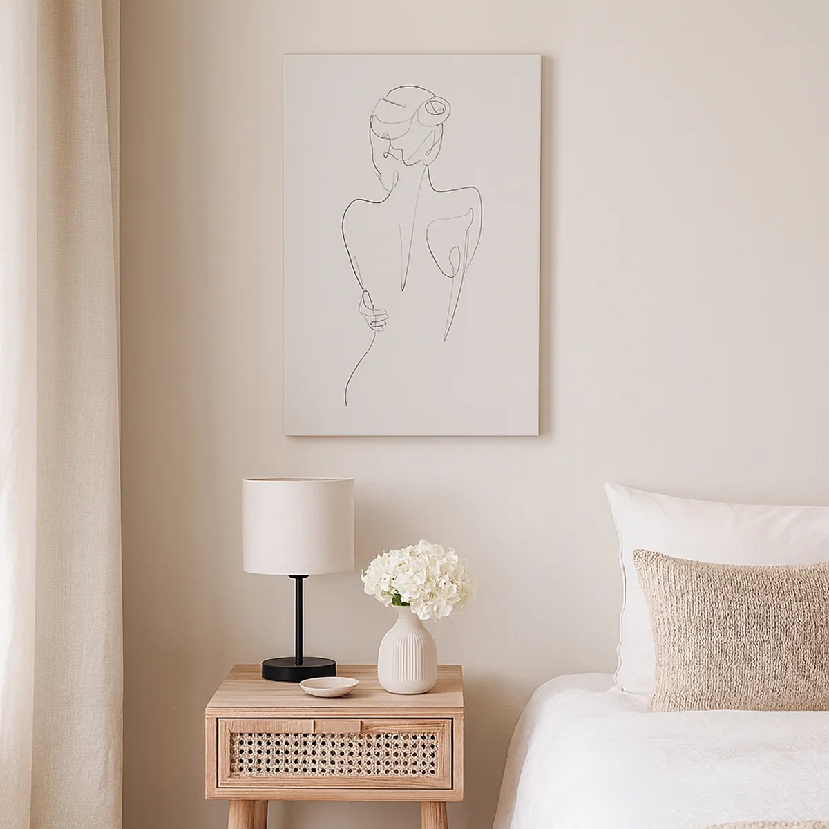 Impression sur toile - Image sur toile - Une ligne de contour montrant une silhouette féminine sur un fond clair - 50x70cm - Musique corporelle - Décoration murale moderne pour le salon et la chambre ARTTOR