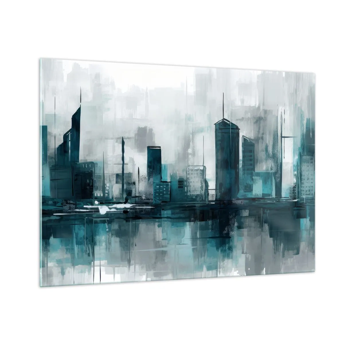 Impression sur verre - Image sur verre - Une ville moderne aux tons bleus et gris - 100x70cm - Une ville couleur de pluie - Décoration murale moderne pour le salon et la chambre ARTTOR
