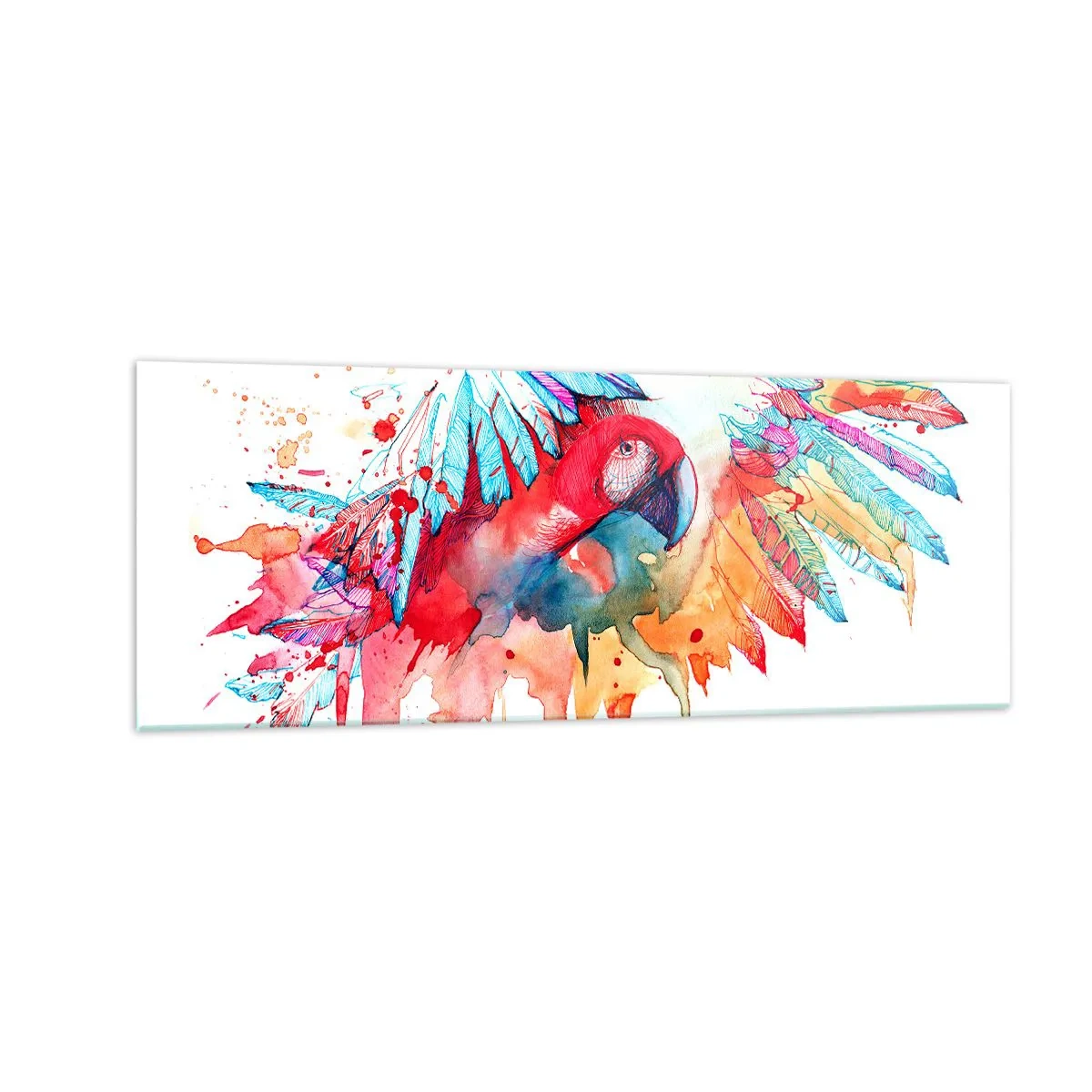 Impression sur verre - Image sur verre - Un perroquet dans un style aquarelle artistique - 140x50cm - Perroquets colorés - Décoration murale moderne pour le salon et la chambre ARTTOR