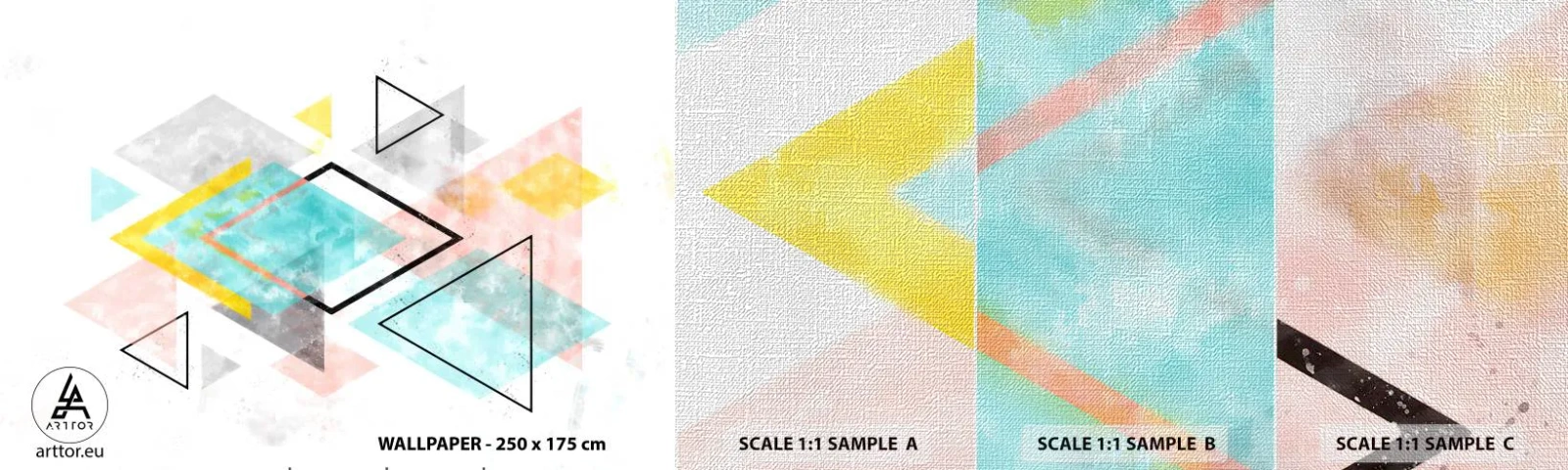 Échantillon de Papier Peint Premium Canvas - Géométrie facile - Brillant, Triangles, Minimalisme - 100x30 cm