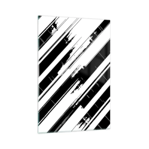 Impression sur verre - Image sur verre - Lignes noires et blanches et motifs géométriques dans un style moderne - 80x120cm - Une composition intense et dynamique - Décoration murale moderne pour le salon et la chambre ARTTOR