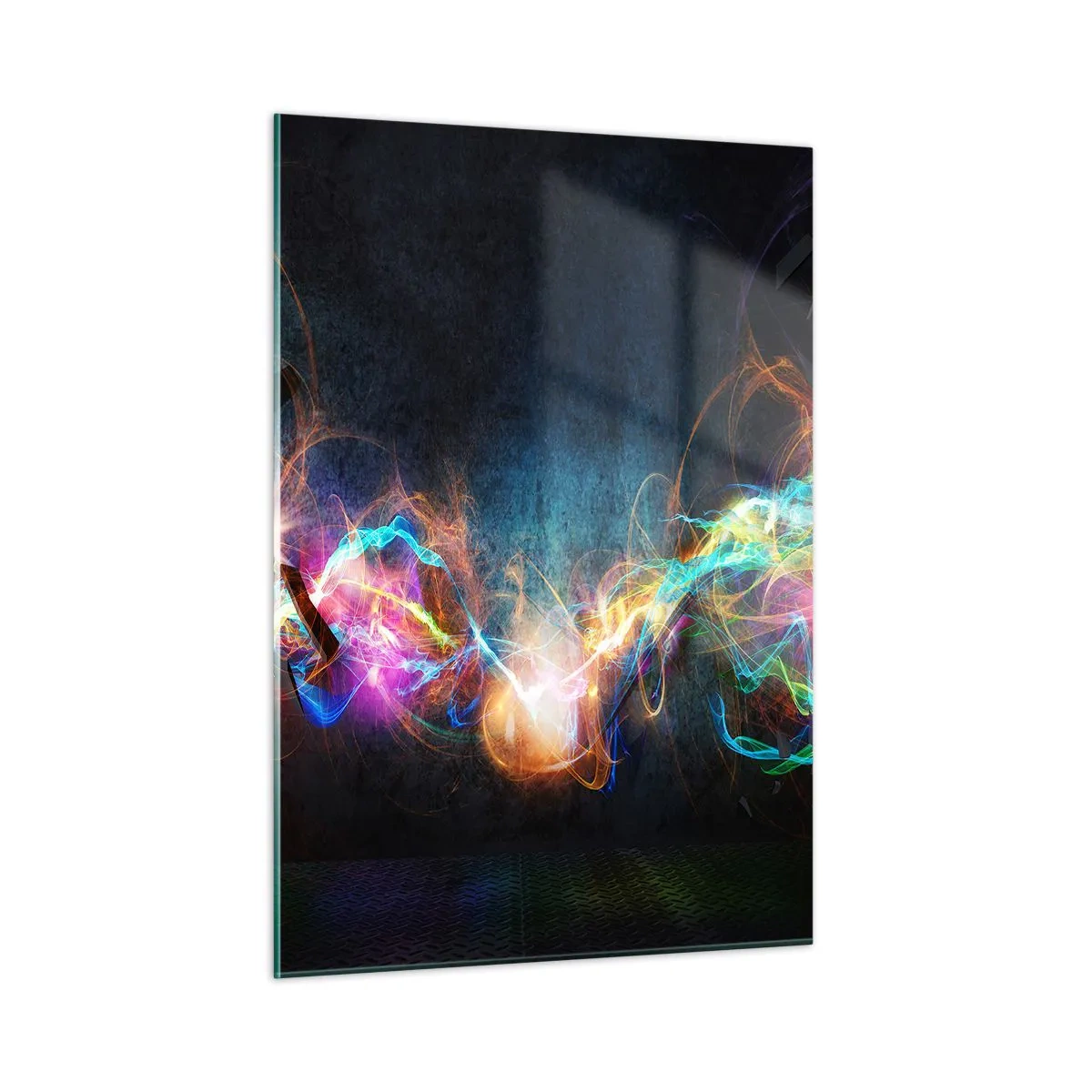 Impression sur verre - Image sur verre - Lumières abstraites et énergie colorée dans un style futuriste - 50x70cm - Joyeusement contre l'obscurité - Décoration murale moderne pour le salon et la chambre ARTTOR