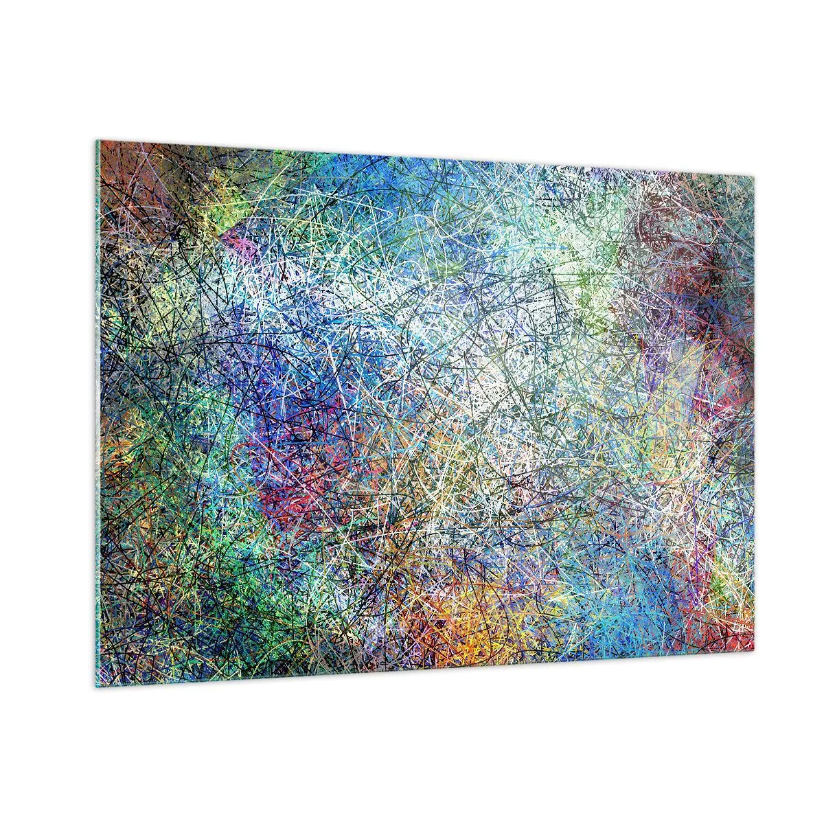 Impression sur verre - Image sur verre - Abstraction colorée avec des lignes dynamiques - 100x70cm - Ce n'est pas si simple - Décoration murale moderne pour le salon et la chambre ARTTOR