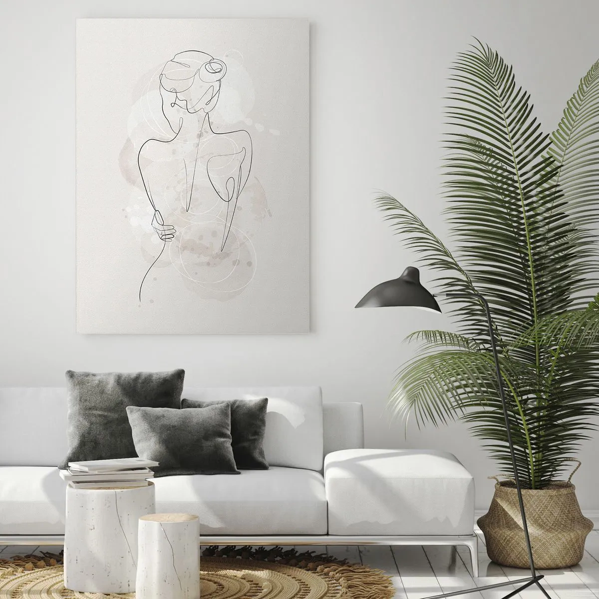 Impression sur verre - Image sur verre - Un croquis délicat d'une femme sur un fond clair - 50x70cm - Comme un instrument sensible - Décoration murale moderne pour le salon et la chambre ARTTOR