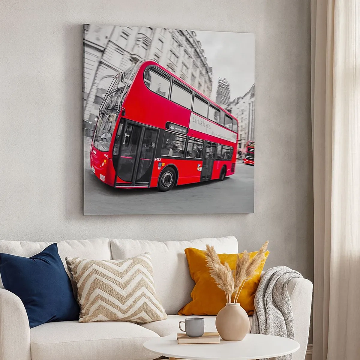 Impression sur toile - Image sur toile - Londres traditionnellement - en bus - 30x30 cm