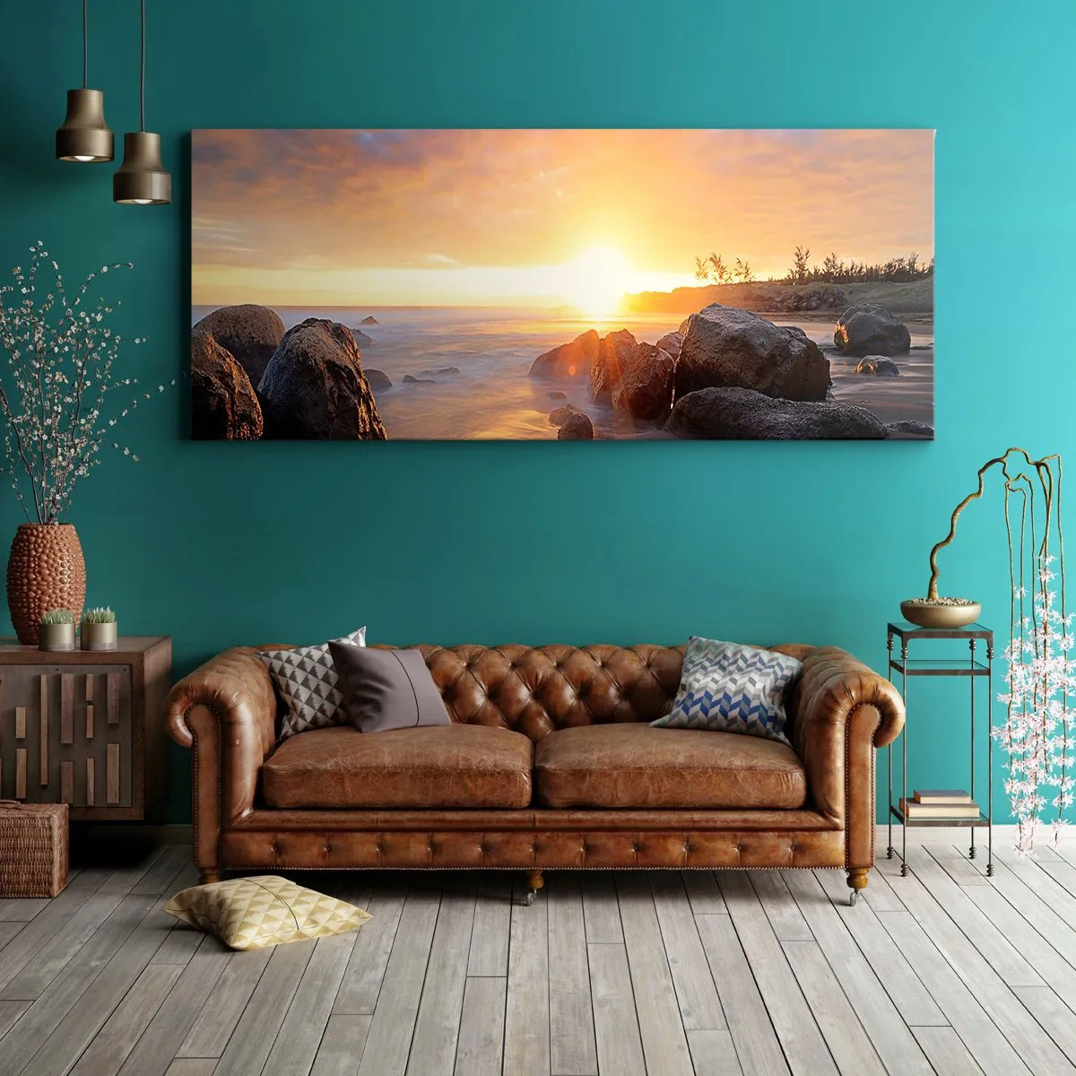 Impression sur toile - Image sur toile - Coucher de soleil sur la côte rocheuse - 160x50cm - Brise lumineuse du soir - Décoration murale moderne pour le salon et la chambre ARTTOR