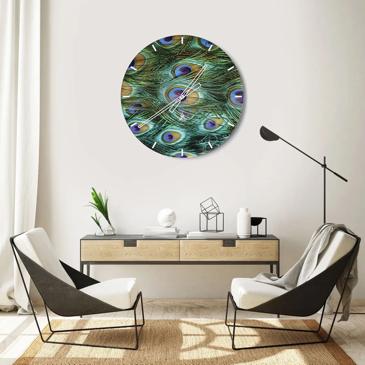 Horloge murale - Pendule murale - Un regard de paon - 40x40 cm