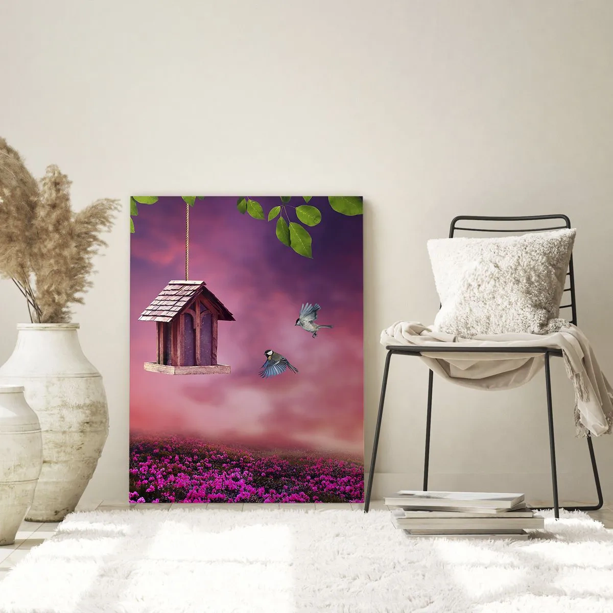 Impression sur verre - Image sur verre - Un paysage pittoresque avec un nichoir et un coucher de soleil - 80x120cm - Invitation à dîner - Décoration murale moderne pour le salon et la chambre ARTTOR