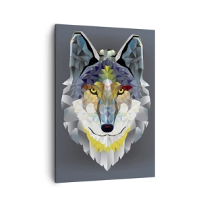 Impression sur toile - Image sur toile - Image géométrique d'un loup sur fond gris - 50x70cm - On parle du loup - Décoration murale moderne pour le salon et la chambre ARTTOR