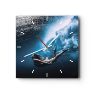 Horloge murale - Pendule murale - Prise de vue sous-marine avec une femme et des bulles d'air - 30x30cm - Sirène moderne - Décoration murale moderne pour le salon et la chambre ARTTOR