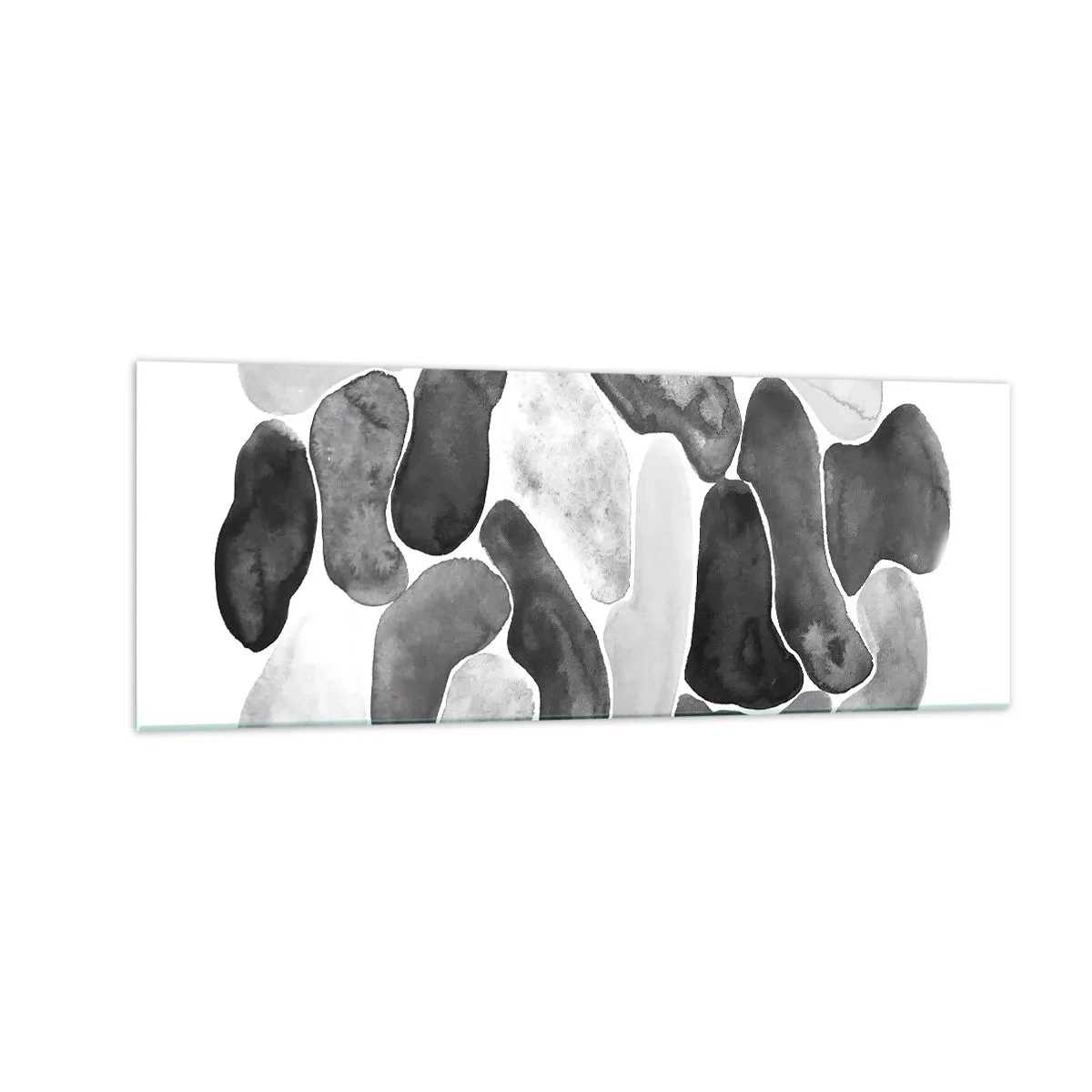 Impression sur verre - Image sur verre - Abstraction en noir et blanc avec des taches irrégulières sur fond blanc - 140x50cm - Abstraction rocheuse - Décoration murale moderne pour le salon et la chambre ARTTOR