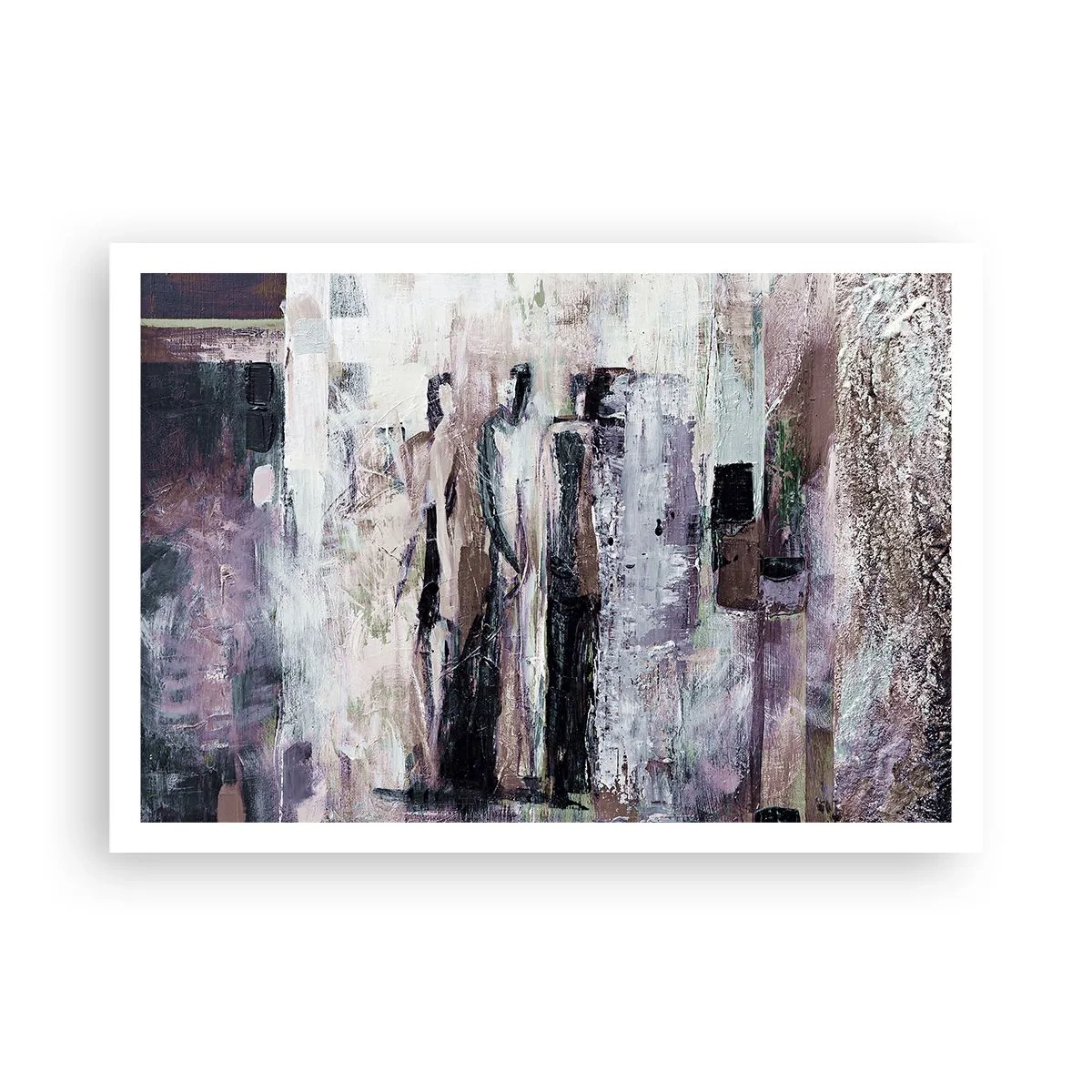 Affiche - Poster - Une composition abstraite avec trois personnages aux couleurs pastel. - 100x70cm - Les trois mystérieux - Décoration murale moderne pour le salon et la chambre ARTTOR