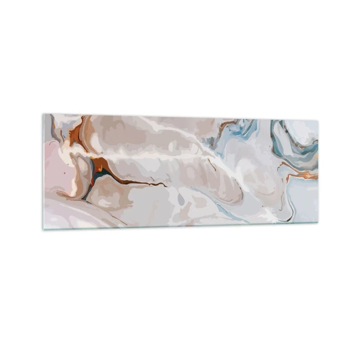 Impression sur verre - Image sur verre - Motif abstrait dans les tons de blanc et de bleu - 140x50cm - Le bleu serpente sous le blanc - Décoration murale moderne pour le salon et la chambre ARTTOR