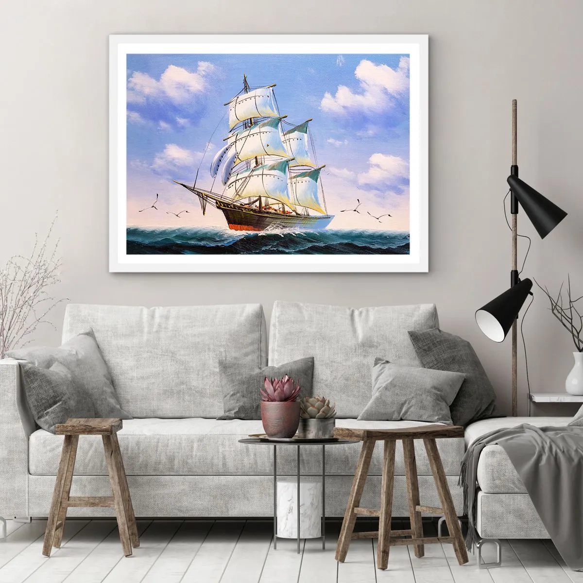 Affiche dans un cadre blanc - Poster - Fièrement avec le vent - 91x61 cm