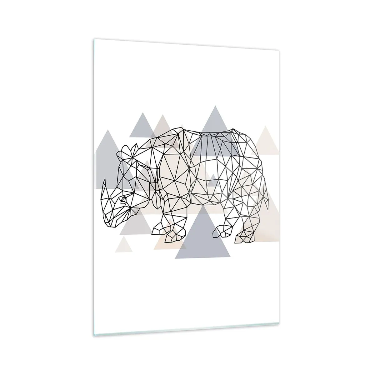 Impression sur verre - Image sur verre - Dessin géométrique d'un rhinocéros sur fond clair - 50x70cm - Structure de force - Décoration murale moderne pour le salon et la chambre ARTTOR