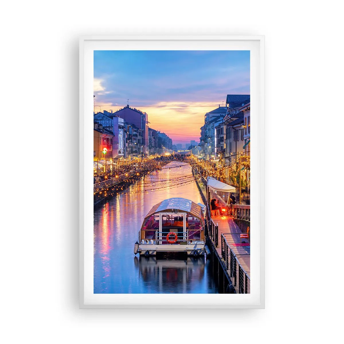 Affiche dans un cadre blanc - Poster - Soirée de lumière et de jeu - 61x91 cm