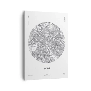 Impression sur toile - Image sur toile - Une carte de Rome dans un style minimaliste, noir et blanc - 50x70cm - Anatomie de Rome - Décoration murale moderne pour le salon et la chambre ARTTOR