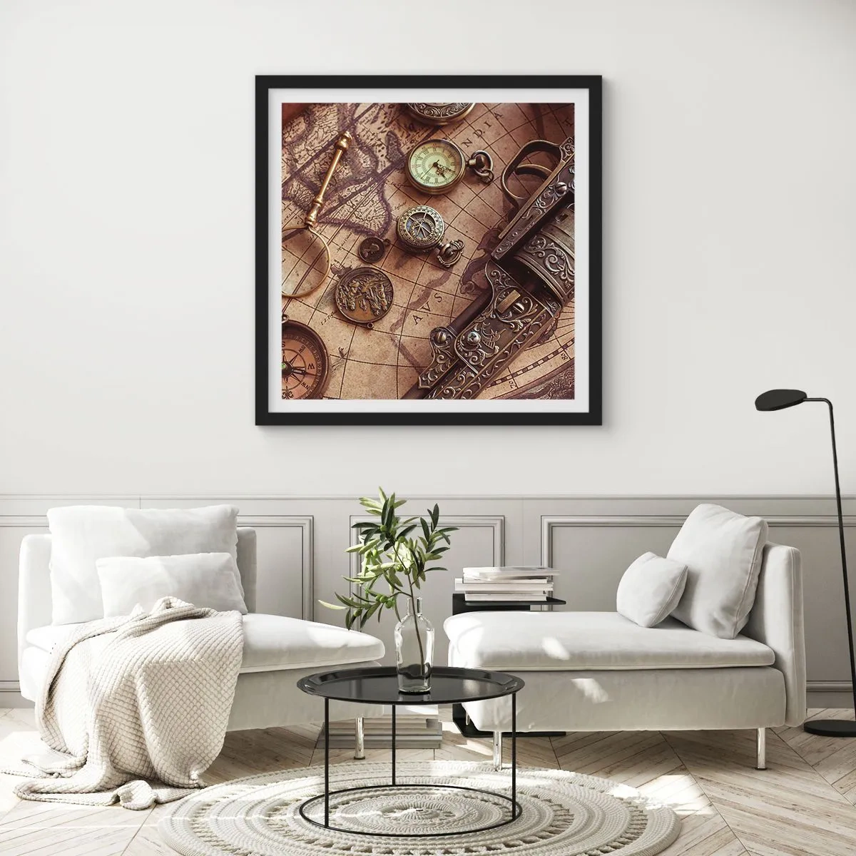 Affiche dans un cadre noir - Poster - L'aventure appelle - 50x50 cm