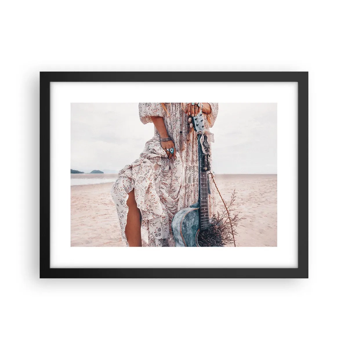 Affiche dans un cadre noir - Poster - Enfant de fleur en route - 40x30 cm