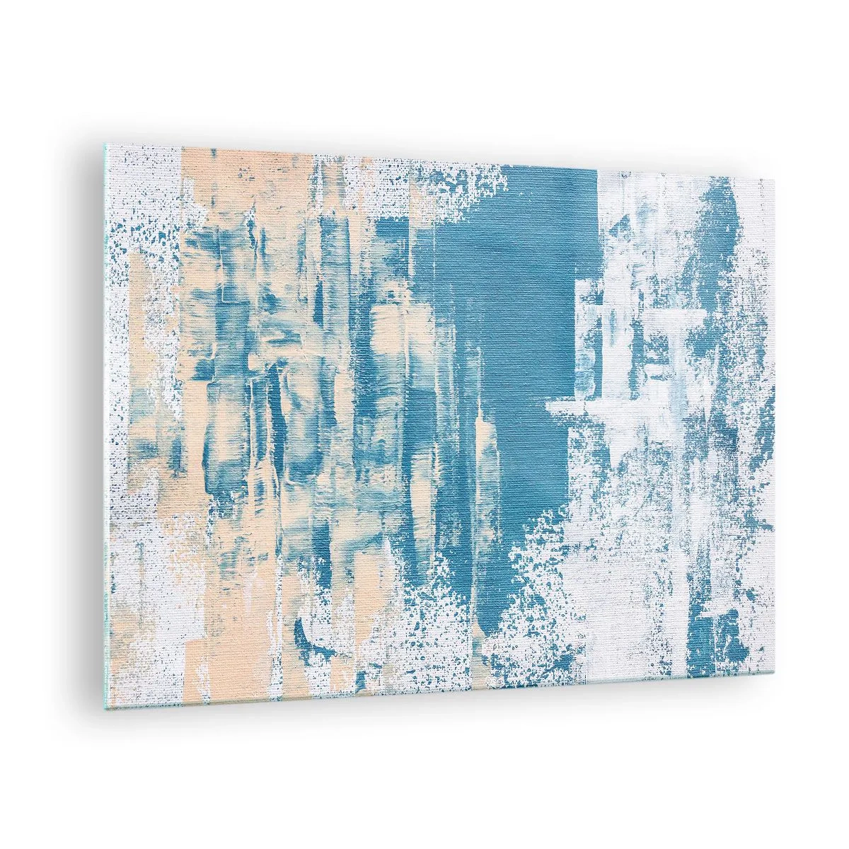 Impression sur verre - Image sur verre - Abstraction en bleu et beige avec texture de pinceau - 70x50cm - À travers un iceberg - Décoration murale moderne pour le salon et la chambre ARTTOR