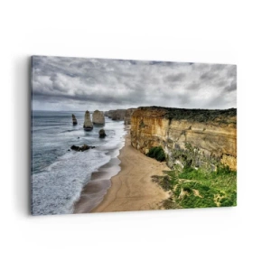 Impression sur toile - Image sur toile - Côte rocheuse avec plage et formations rocheuses - 120x80cm - Beauté brute - Décoration murale moderne pour le salon et la chambre ARTTOR