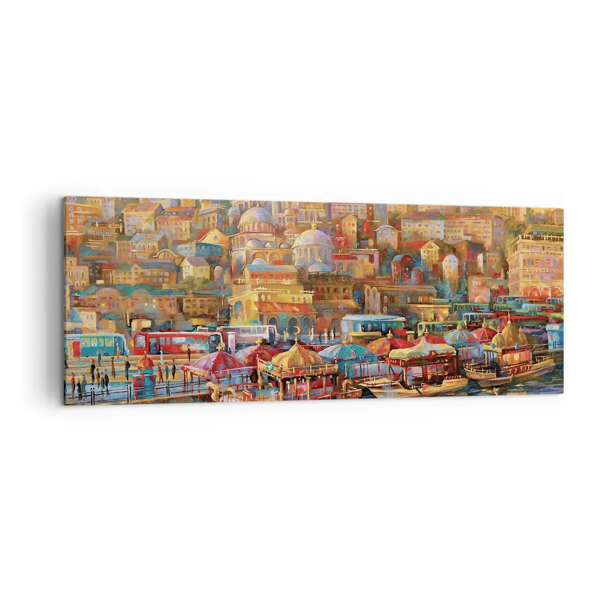 Impression sur toile - Image sur toile - Panorama pittoresque d'Istanbul avec vue sur la baie et la ville - 140x50cm - Conte d'Istanbul - Décoration murale moderne pour le salon et la chambre ARTTOR
